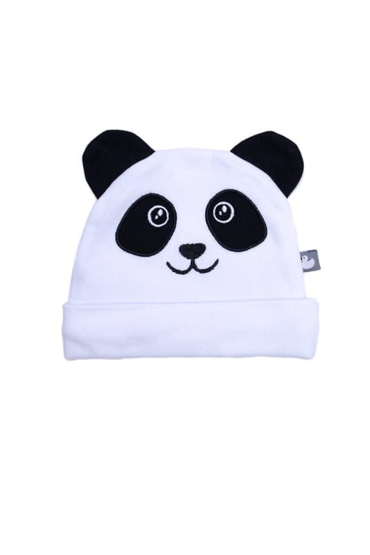 Bonnet Naissance Double Pur Coton Petit Panda avec Oreilles, blanc/noir naissance per