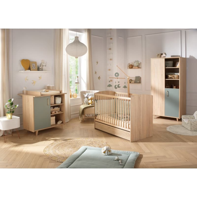 Lit Bebe 120 X 60, charlie sauge meuble chêne doré - hêtre vernis n — vue 4 sur 4