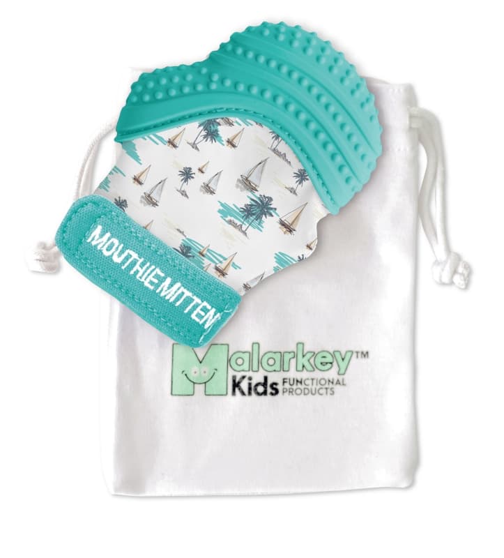 Mitaine de Dentition en Silicone, turquoise motif bateaux malarkey kids turquoise ba — vue 2 sur 2