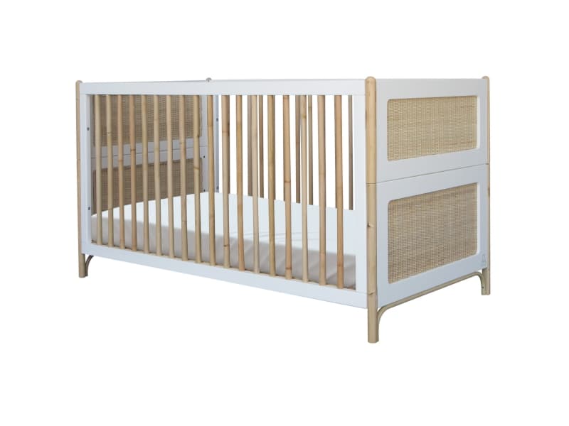 Oceania Lit 70x140 Evolutif Pieds en Canne de Rotin et Facades de Lit Tressag