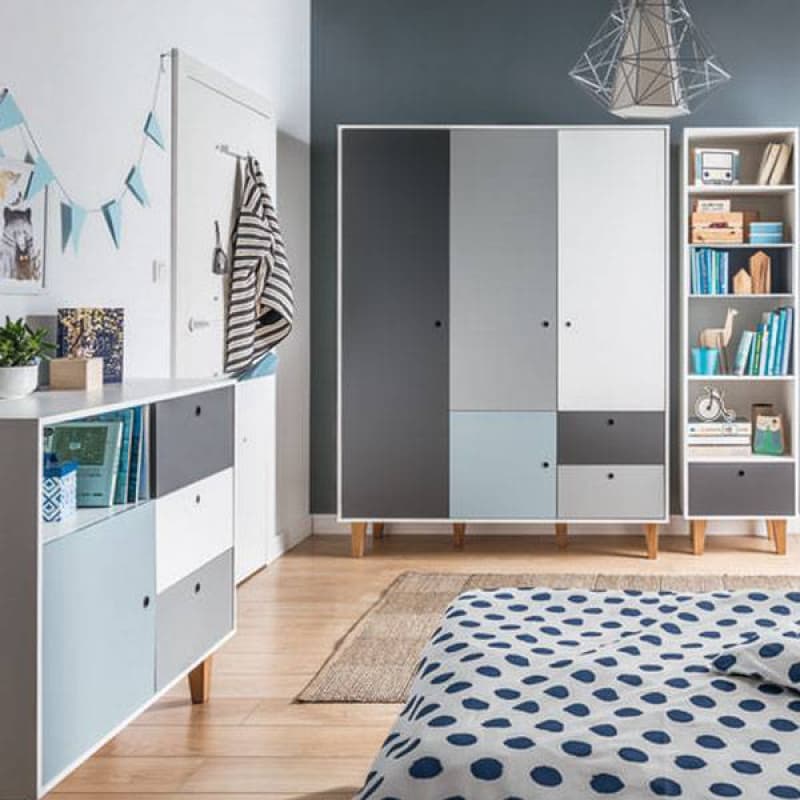 Commode Gris Bleu Chambre Concept, blanc/graphite/gris/bleu — vue 2 sur 3