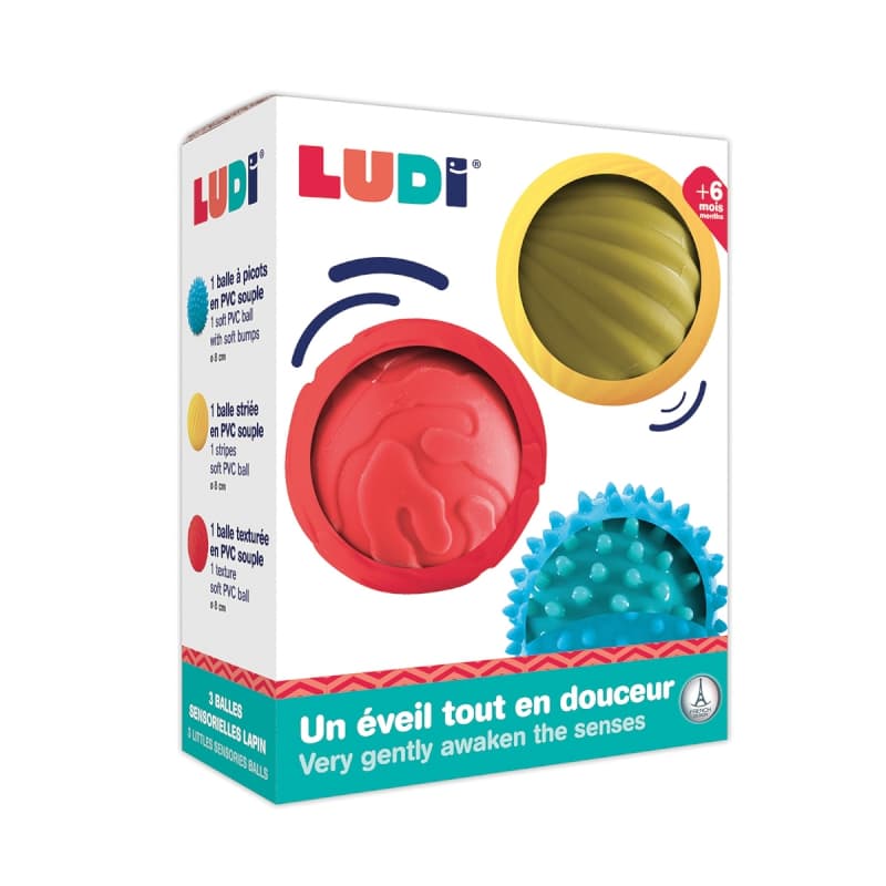 3 Balles Sensorielles, na ludi multicolor per