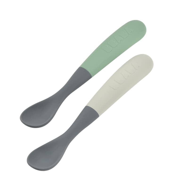 Cuilleres Silicone X2, bi-ton mineral sage green 1er age beaba — vue 1 sur 6