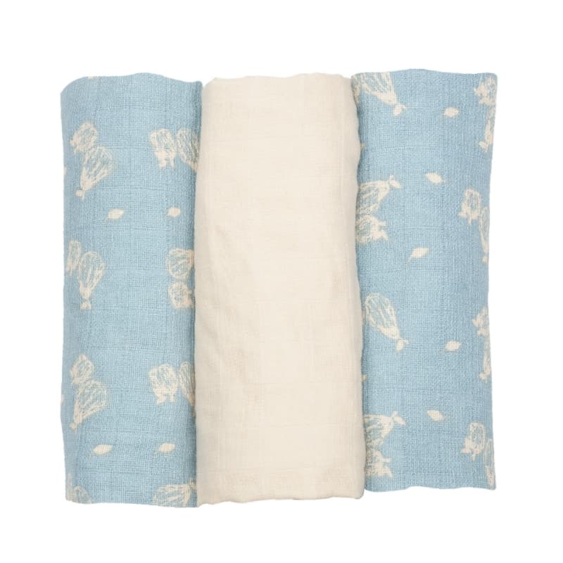 Lot 3 Langes 70*70cm - Poires, trois kilos sept bleu-beige dès la naissance h-23 — vue 1 sur 3