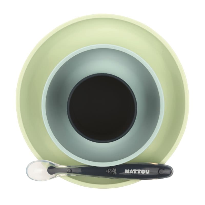 Silicone Set Assiette Silicone+bol+verre+cuillere(vert-bleu-bleu Marine), silicone nattou h21 — vue 1 sur 3