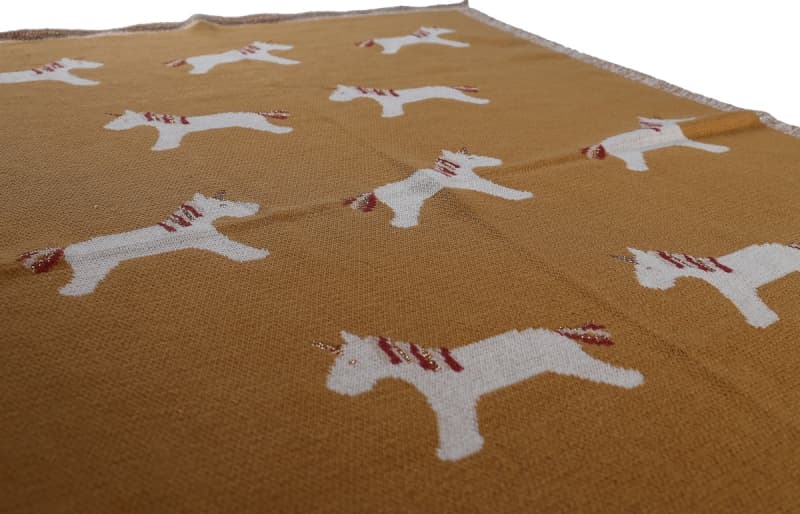 L&j Lina Couverture Tricot 75x100cm Jacquard Bio, lina joy noukies jaune permanent — vue 3 sur 4