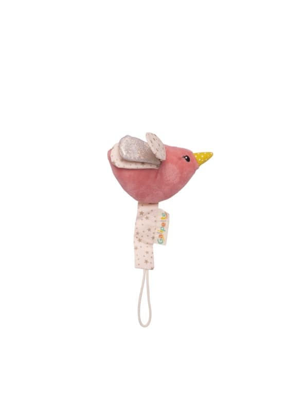 Attache Sucette Colibri, lilou & perlin textile creme et rose pale h-18