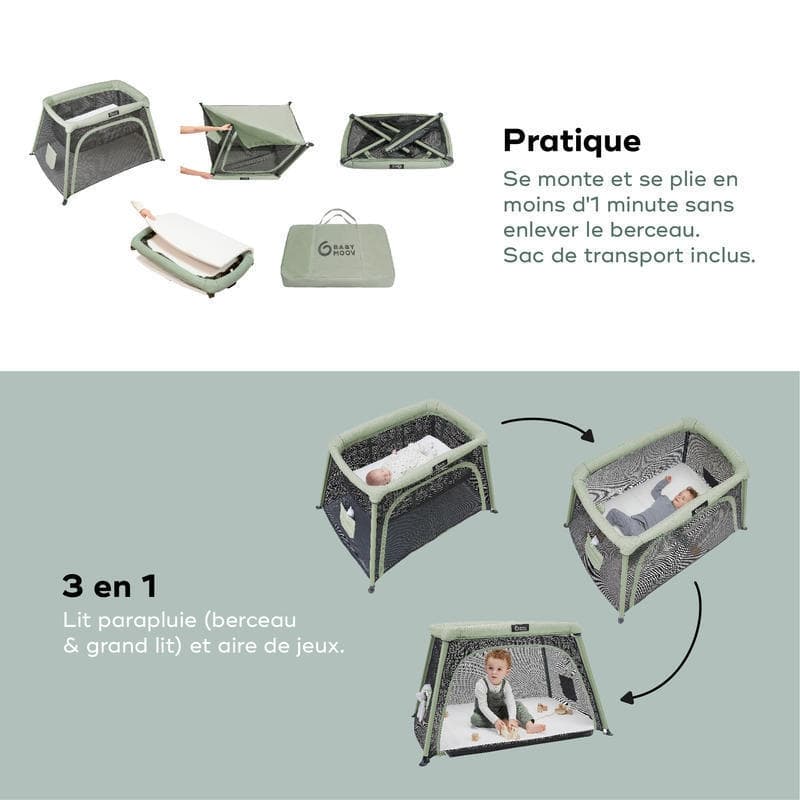 Lit Parapluie Moov&comfy, 3 en 1:berceau/lit/aire de jeux babymoov — vue 11 sur 12
