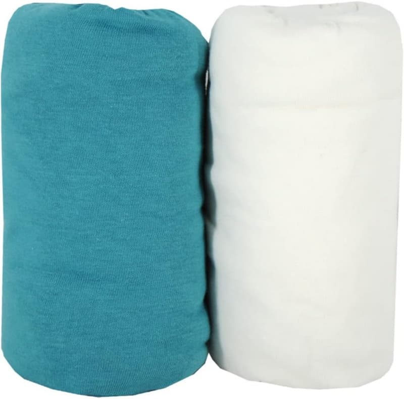 Lot de 2 Draps Housse Bleu Tropical/ Blanc, 60x120x15cm
