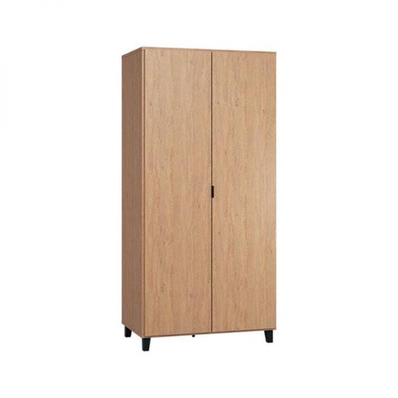 Armoire 2 Portes Simple Bois, 55x92,5x194 bois/noir simple — vue 2 sur 2