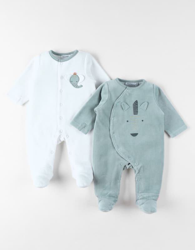 Pyjamas Bebe Velours X2, blanc 3m crazy safari noukies e25 — vue 1 sur 5