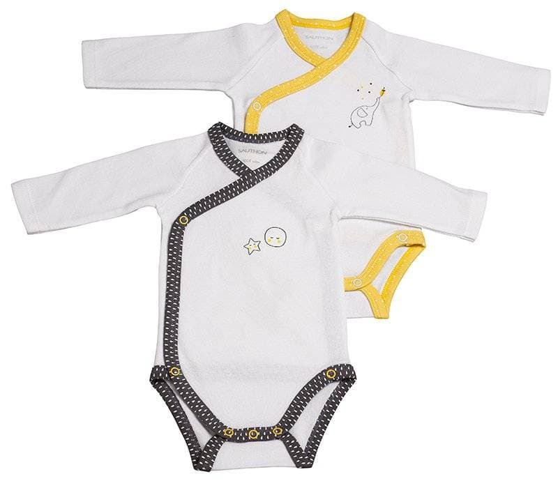 Lot de 2 Bodies Babyfan, babyfan sauthon babywear blanc/gris + blanc/jaune — vue 1 sur 2