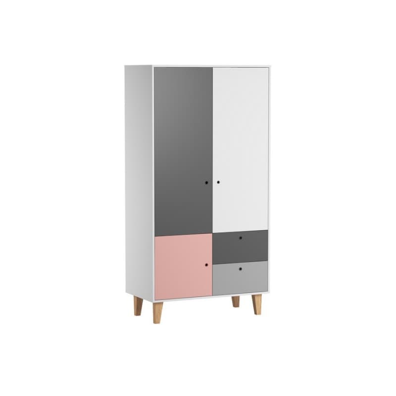 Armoire 2 Portes Rose Concept, blanc/graphite/gris/rose — vue 4 sur 5