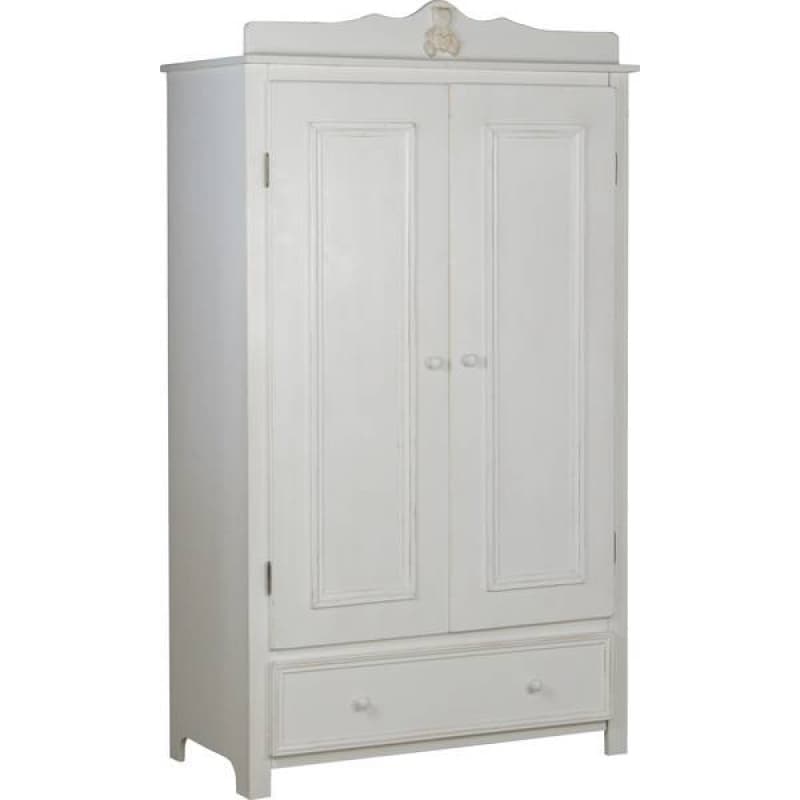 Armoire 2 Portes Blanc Vieilli Bois Massif Provence, provence lasure blanc & vieilli a la main — vue 1 sur 2
