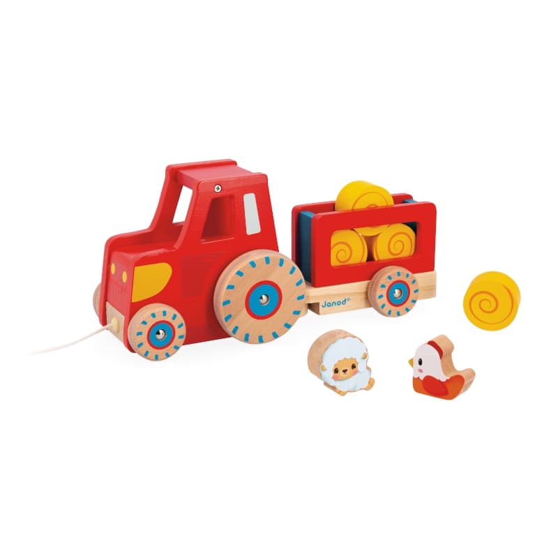 Ferme - Tracteur a Tirer, jouets d'eveil janod rouge 26,5 x 9,5 x 12,4 collection 2024 — vue 3 sur 5