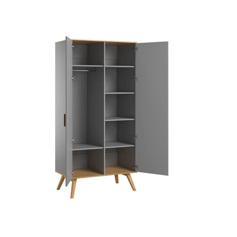 Armoire 2 Portes Bois Gris Nautis, gris clair/bois — vue 1 sur 3