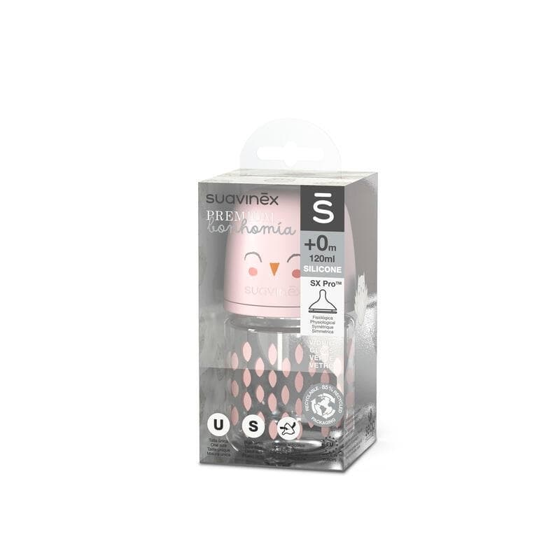 Biberon Verre 120ml Bonhomia Rose, suavinex 2024 — vue 1 sur 2