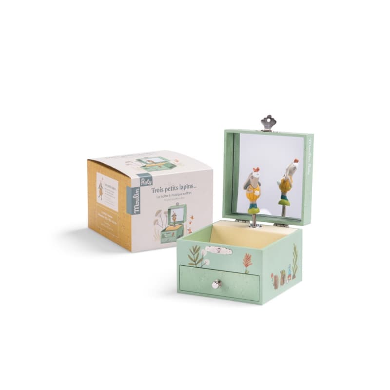 Boite a Musique Coffret Trois Petits Lapins, trois petits lapins moulin roty vert 10,5x10,5x8,5 p-e-a-h 2024 — vue 1 sur 5