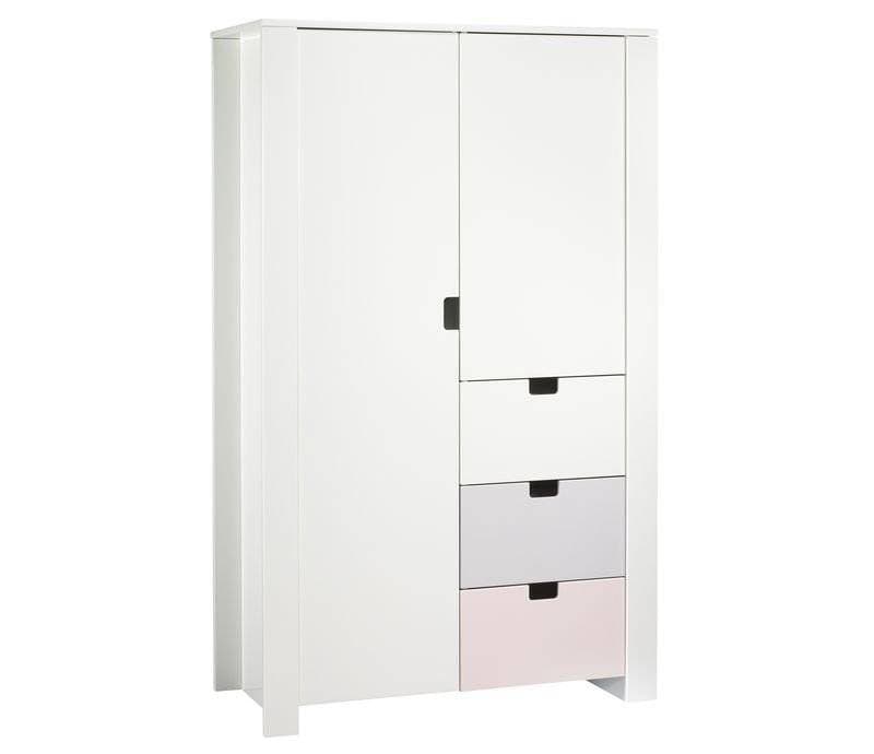 Armoire 2 Portes, 3 Tiroirs City Girl, city girl sauthon easy blanc/rose/gris l 117 x h 1 — vue 1 sur 2