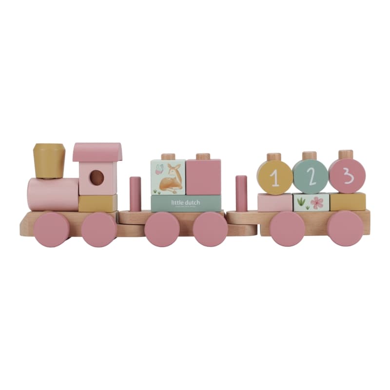 Train a Blocs en Bois Fsc, rose jaune vert bois violet multicolore fairy garden little dutch — vue 1 sur 3