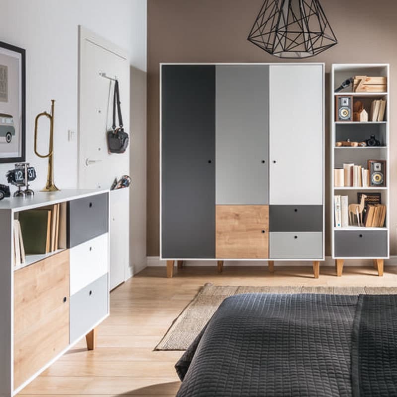 Commode Blanc Gris Bois Oak Chambre Concept, blanc/graphite/gris/bois — vue 3 sur 5