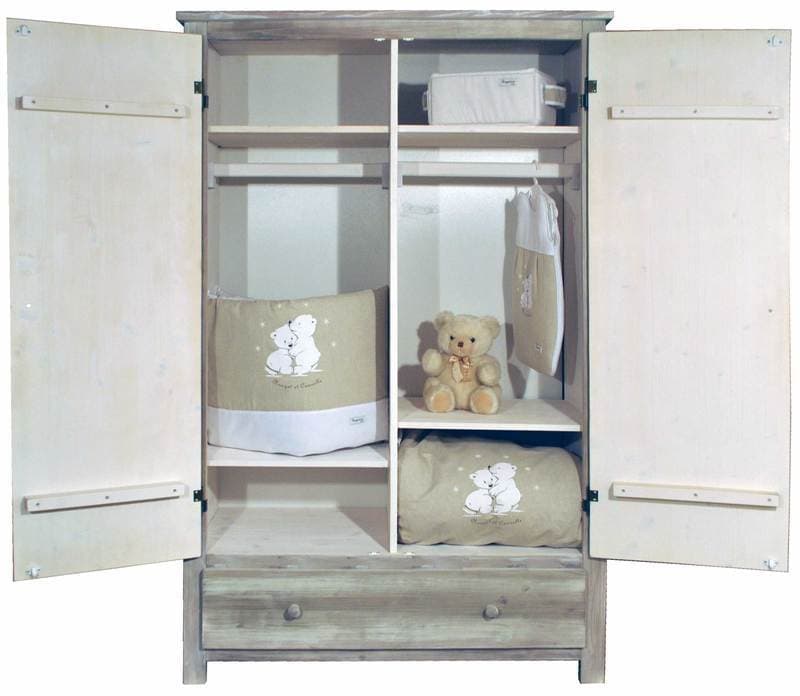 Armoire 2 Portes Lin Brun Bois Massif Calys, calys lin brun