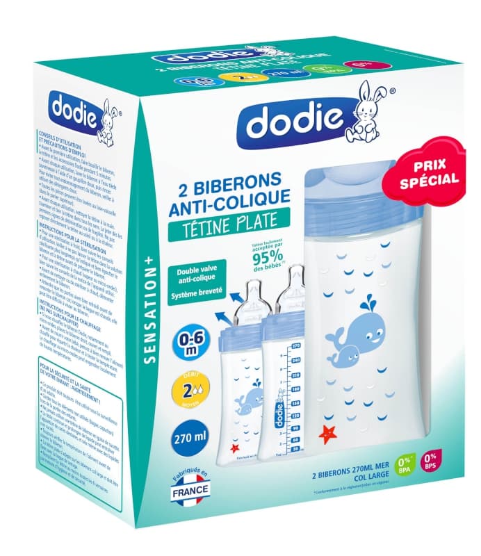 Coffretx2 Biberons Sensation+ Anti-colique 270ml Mer 0-6 Mois Tetine Plate Deb