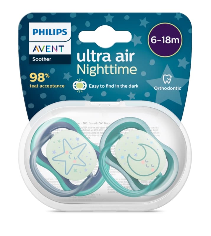 Sucette Ultra Air Nuit - Lot de 2 - 6-18 Mois - Phosphorescent, philips avent — vue 1 sur 2