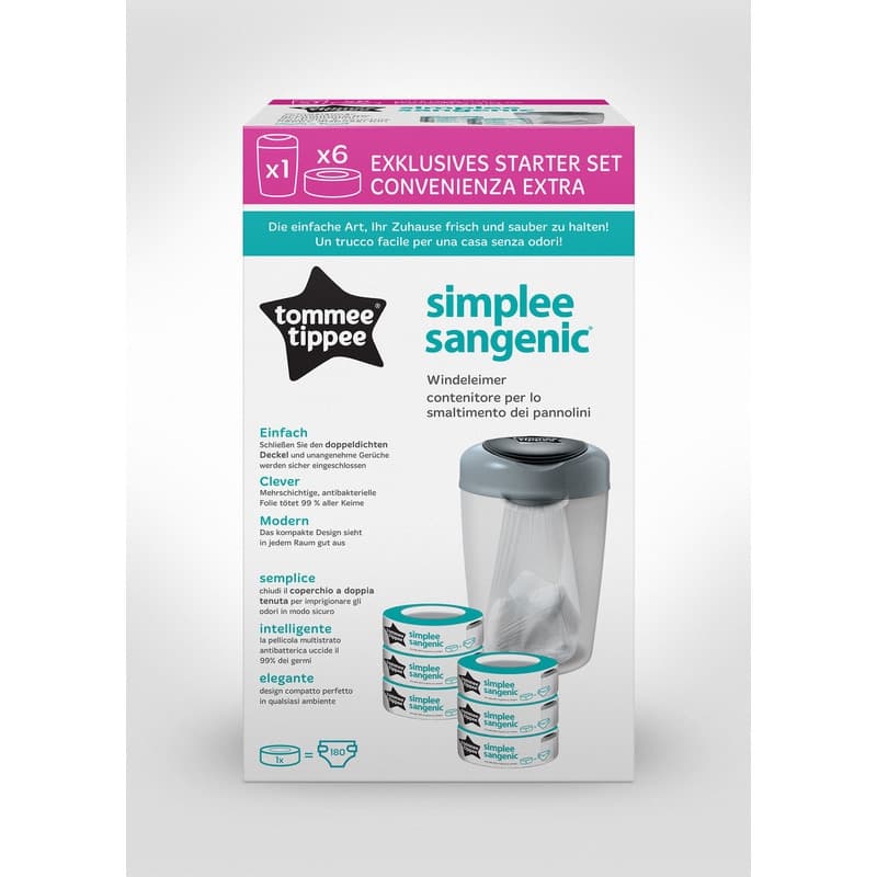Starter Pack Simplee Bac Gris + 6 Recharges, tommee tippee gris — vue 2 sur 2