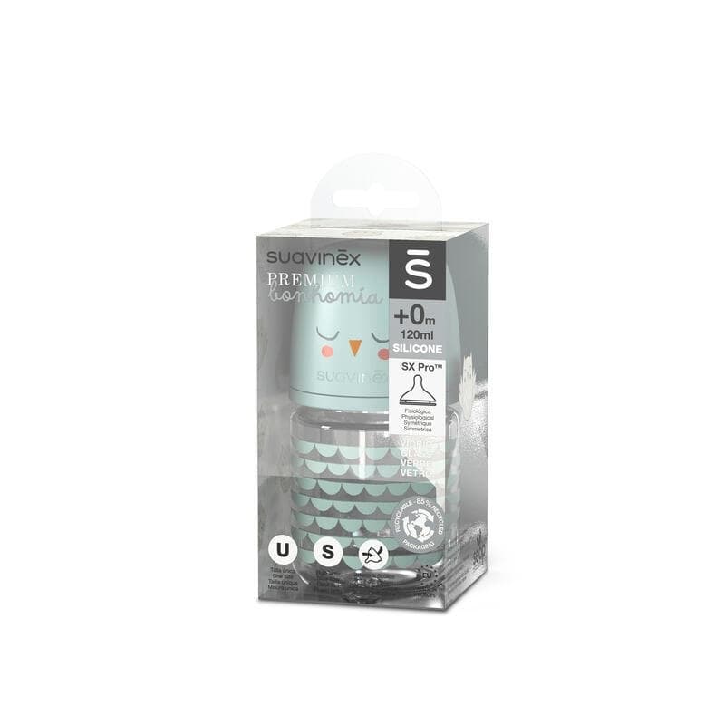 Biberon Verre 120ml Bonhomia Vert, suavinex 2024 — vue 1 sur 2