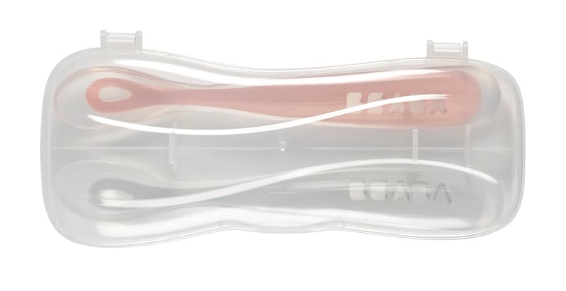 Lot de 2 Cuilleres 1er Age Silicone avec Boite de Transport Rose, old pink — vue 5 sur 5