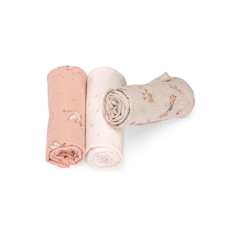Set de 3 Langes Imprimes (rose/creme/fleurs) la Petite Ecole de Danse, la petite école de danse moulin roty multicolore 70x70x0 p-e-a-h 2024 — vue 1 sur 5