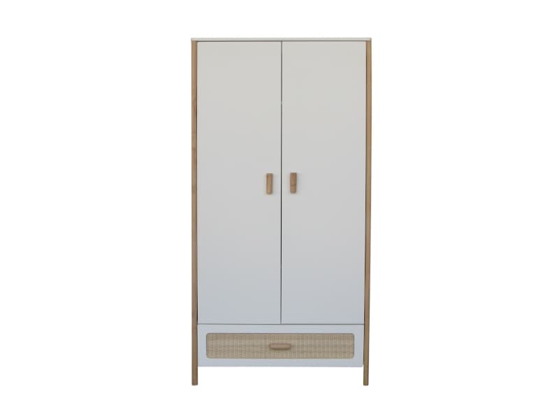 Oceania Armoire 1 Tiroir Rotin, 2 Portes. Pieds en Canne de Rotin, Facades de