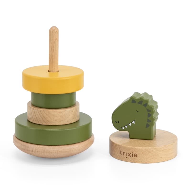 Tour a Empiler en Bois, vert mr. dino trixie — vue 3 sur 3