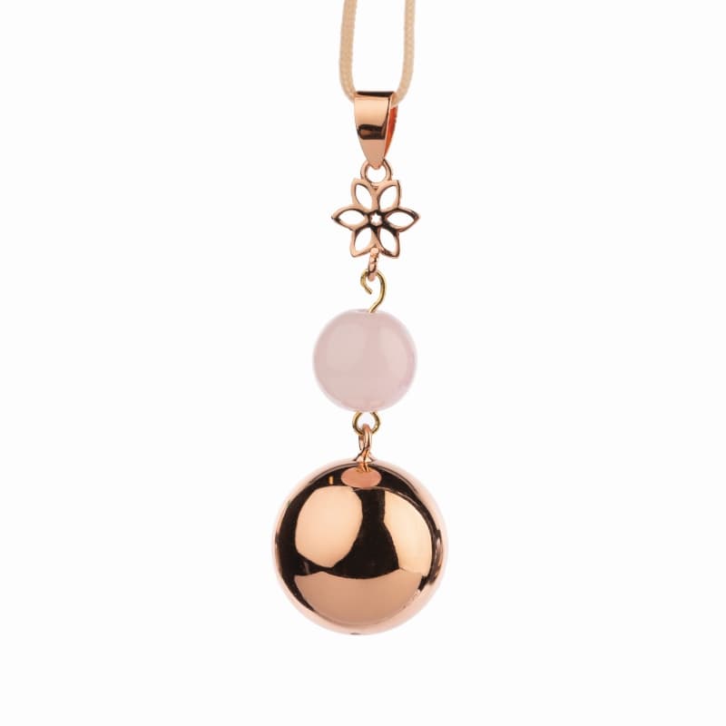 Bijou Grossesse Bola - Design Or Rose avec Pendant Fleur et Perle Rosee, champagne bola pregnancy jewel 05-24