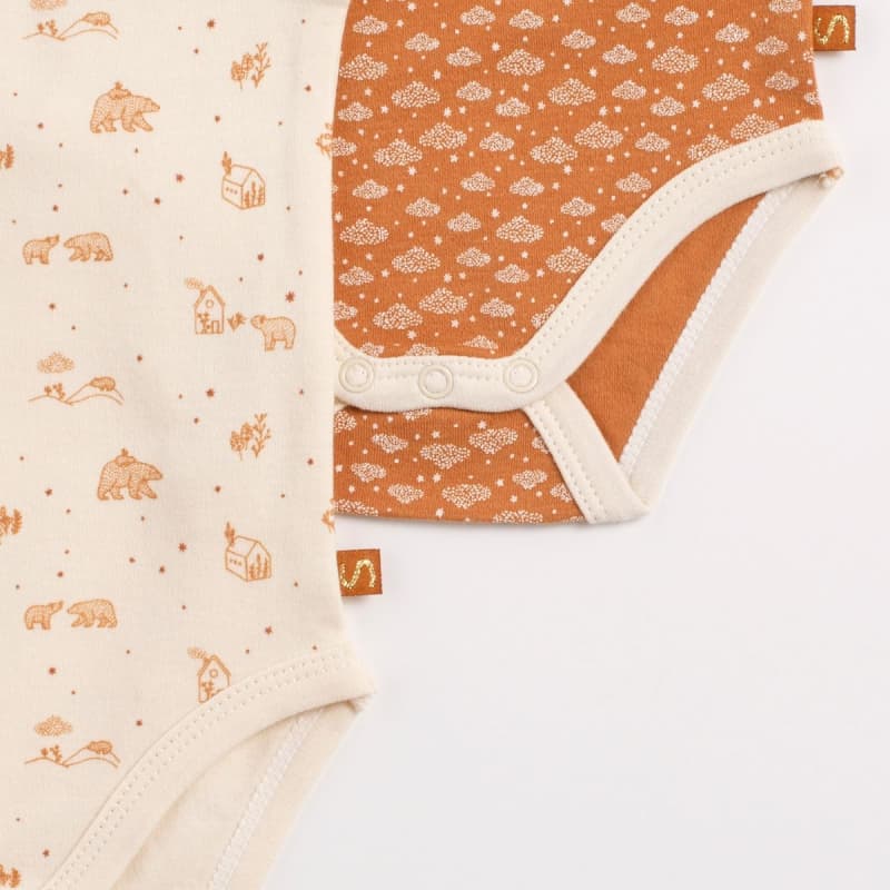 Lot de 3 Bodies 3 Mois Manches Courtes, orsino deco beige — vue 2 sur 3