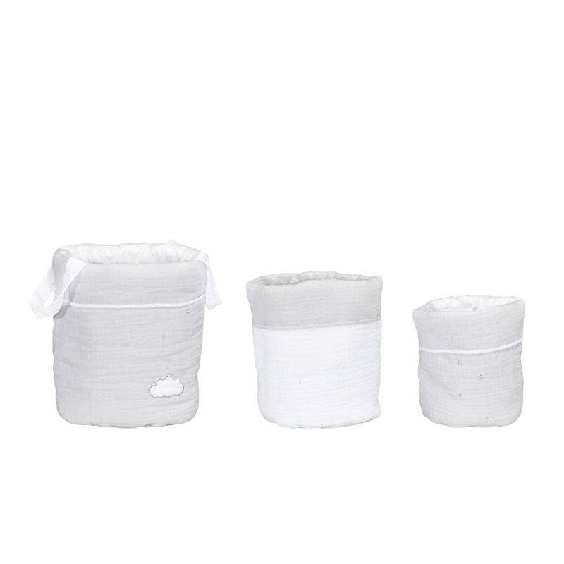 Lot de 3 Panieres Gigognes Gris Lily Grey, lily grey sauthon baby deco gris clair - blanc - a — vue 3 sur 3