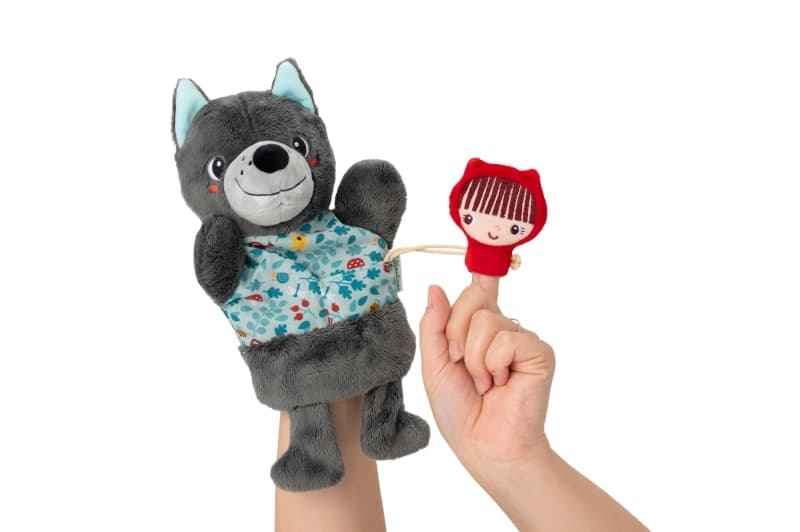 Louis le Loup Marionnette a Main, je grandis lilliputiens gris/bleu 19 x 12 x 28 collection 2024 p/e — vue 4 sur 5