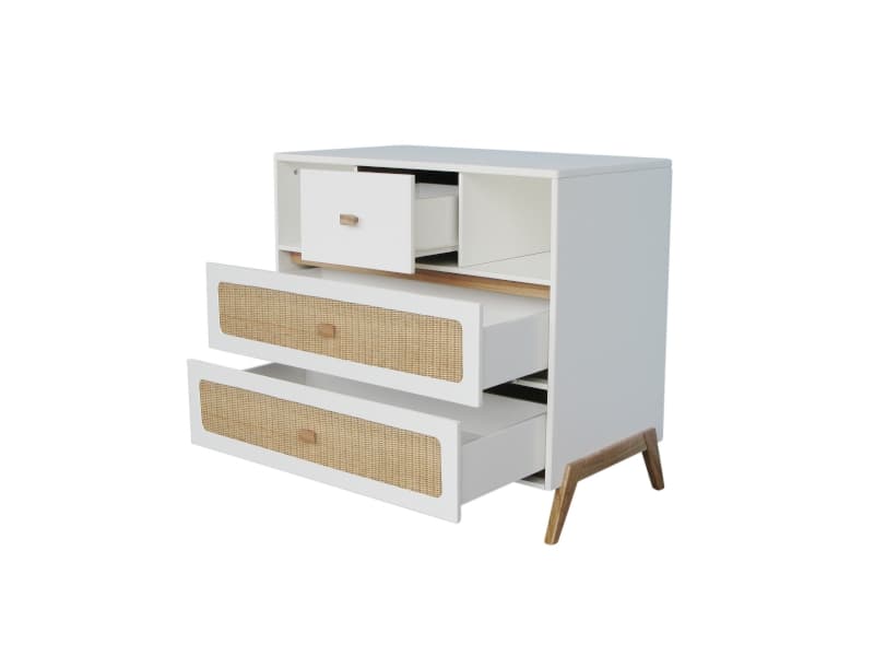 Marelia Rotin Commode 3 Tiroirs Facade Tressage Rotin, théo neige — vue 3 sur 3