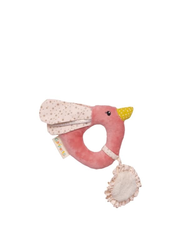 Hochet Anneau Colibri, lilou & perlin textile creme et rose pale h-18
