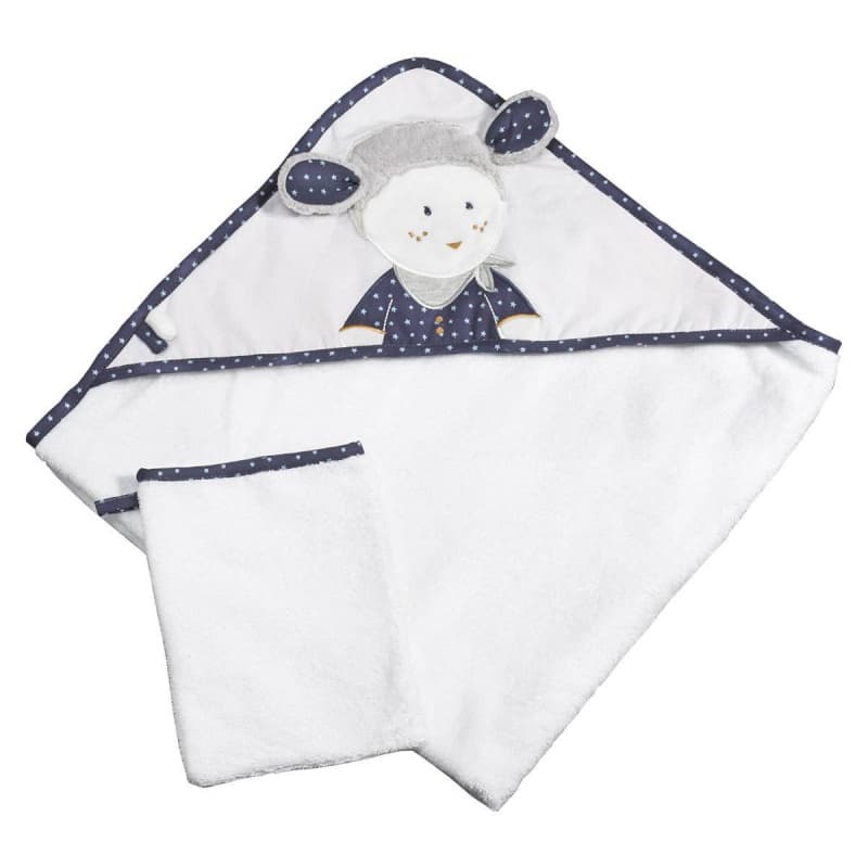 Cape de Bain + Gant Merlin, merlin sauthon baby deco bleu/blanc cape 75x75cm — vue 2 sur 3