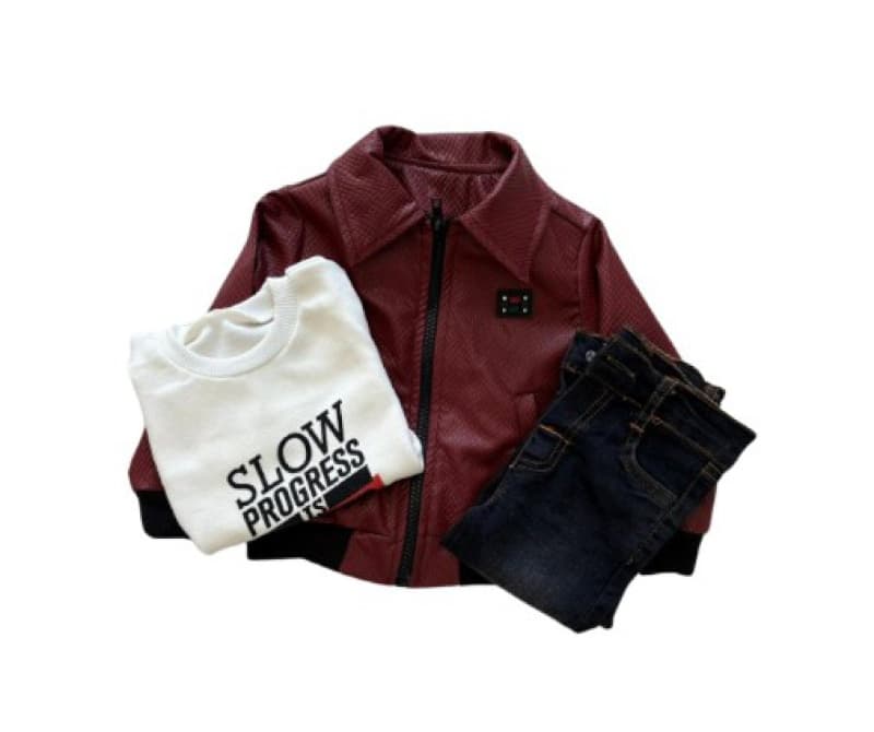 Ensemble 3 Pieces Pantalon Veste Haut Rouge 9m