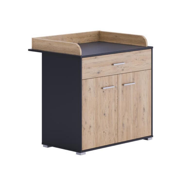 Abella Commode a Langer 2 Portes, 1 Tiroir, nature noir / chêne bordeaux b/p/h 94.7/87.3/50.7 — vue 1 sur 2