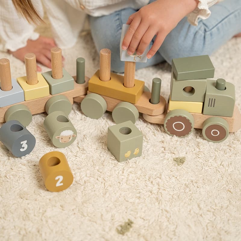 Train a Blocs en Bois Fsc Tracteur, 12m+ little farm little dutch 05-24 — vue 5 sur 5