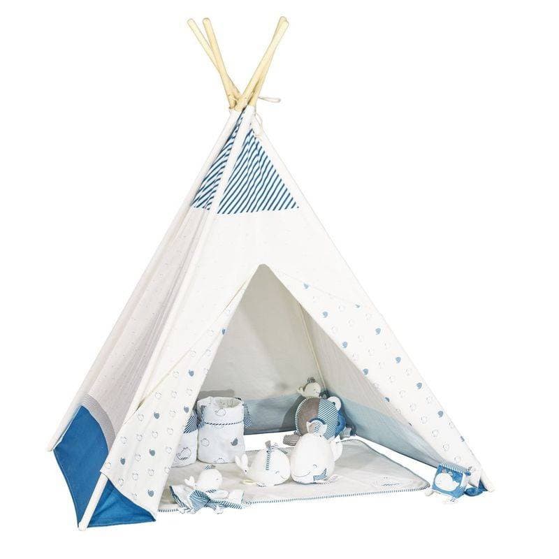 Tipi 160x110x110cm Blue Baleine, blue baleine sauthon baby deco blanc - bleu - gris — vue 1 sur 2