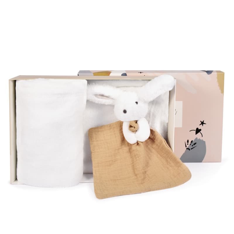 Plaid et Doudou Happy Wild, blanc 10x70cm doudou sensoriel doudou et compagnie a-24 h-24 — vue 1 sur 3