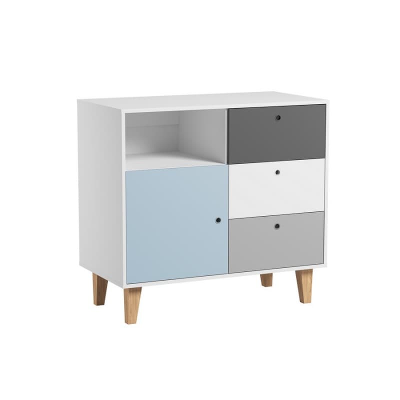 Commode Gris Bleu Chambre Concept, blanc/graphite/gris/bleu — vue 1 sur 3