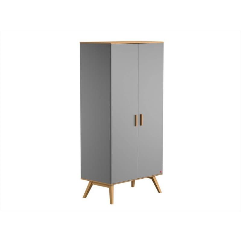 Armoire 2 Portes Bois Gris Nautis, gris clair/bois — vue 2 sur 3
