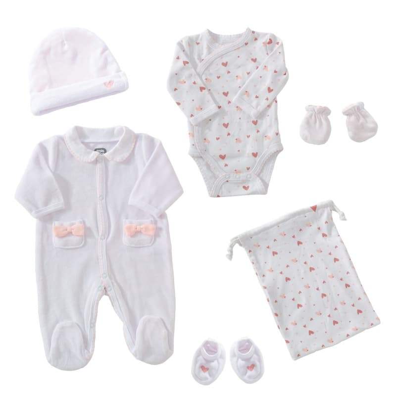 Kit Naissance 6pcs Fille, indispensable naissance blanc/rose 0 mois