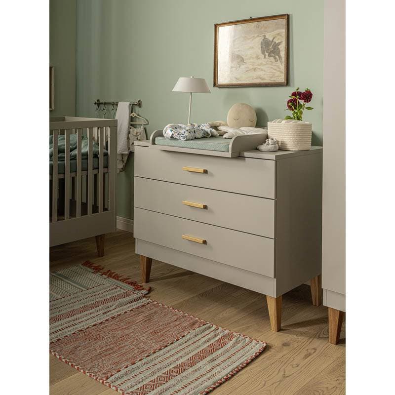 Commode 3 Tiroirs Lounge Gris, 100x55x86,5 gris clair/bois — vue 2 sur 2
